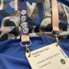 Matthew Harts Floppy disk name badge with Lanyard with 4 MVP pins attached and a heart shaped pin with a mountain summit